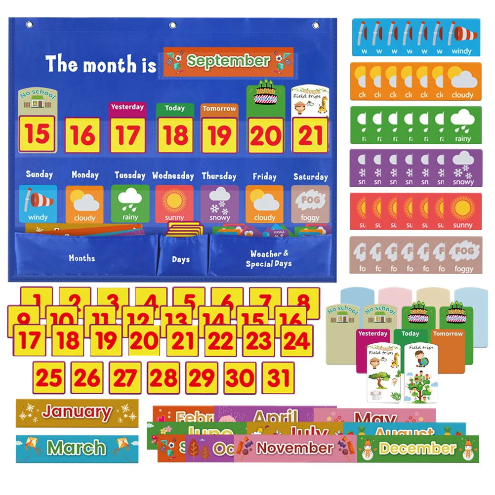Calendar Weather Hanging Bag Wall Weekly for Kids Teaching Calendars Pocket Chart Pendant Wall-mounted Child
Calendar Weather Hanging Bag Wall Weekly for Kids Teaching Calendars Pocket Chart Pendant Wall-mounted Child