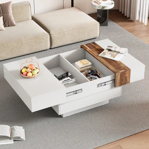 Factory custom high-gloss surface, walnut decorative board, coffee table, sliding desktop with hidden storage space
Factory custom high-gloss surface, walnut decorative board, coffee table, sliding desktop with hidden storage space