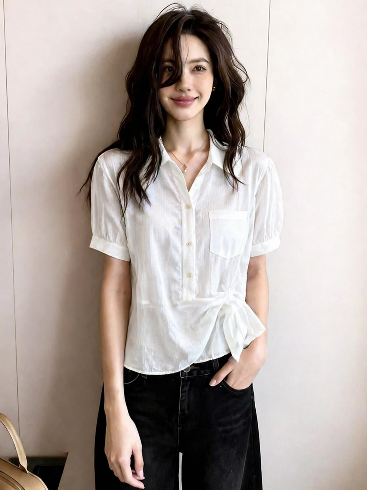 Slim Fit Short Sleeve Shirt Pure Color Turn-down Collar Commuter Style Korean Version Straight Cut Summer 2026 Women's Top
Slim Fit Short Sleeve Shirt Pure Color Turn-down Collar Commuter Style Korean Version Straight Cut Summer 2026 Women's Top