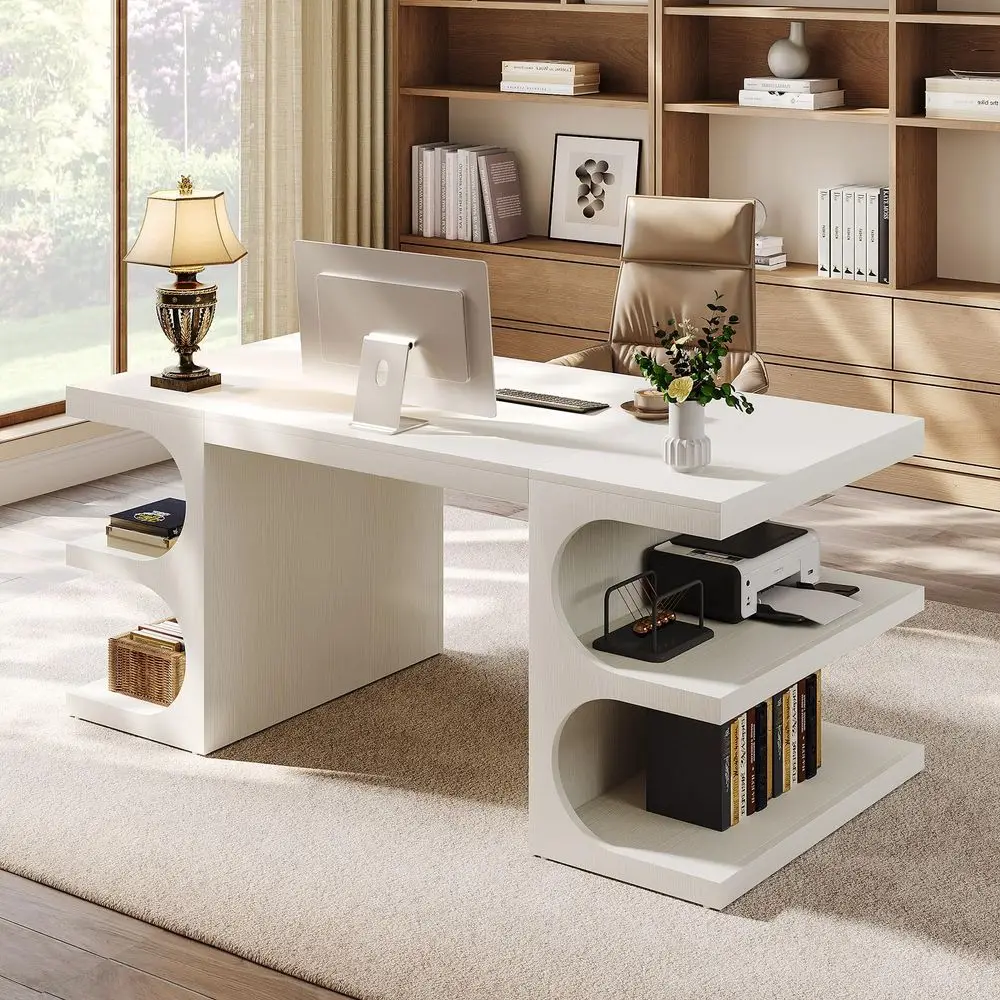 White Executive Office Desk, 63 Computer Desk with Storage Shelves, Modern Wood Study Writing Table, Large Workstation Business
White Executive Office Desk, 63 Computer Desk with Storage Shelves, Modern Wood Study Writing Table, Large Workstation Business