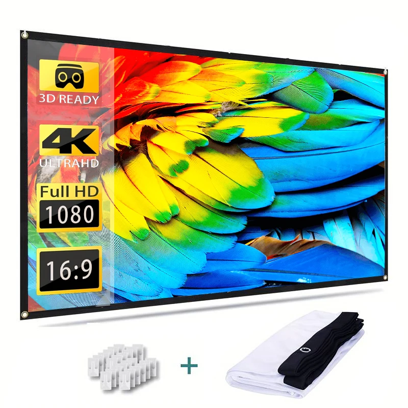 Портативный проекционный экран 4K, антибликовая ткань для проектора, металлическая отражающая ткань, высокая яркость, 16:9
Портативный проекционный экран 4K, антибликовая ткань для проектора, металлическая отражающая ткань, высокая яркость, 16:9