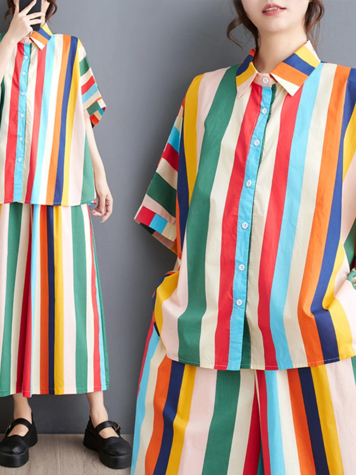 Summer New Sle Korean Leisure Ne Two-Piece Set Wide Leg Pants Trendy Rainbow Stripes Slimming Lazy High Waist Cotton...
Summer New Sle Korean Leisure Ne Two-Piece Set Wide Leg Pants Trendy Rainbow Stripes Slimming Lazy High Waist Cotton...