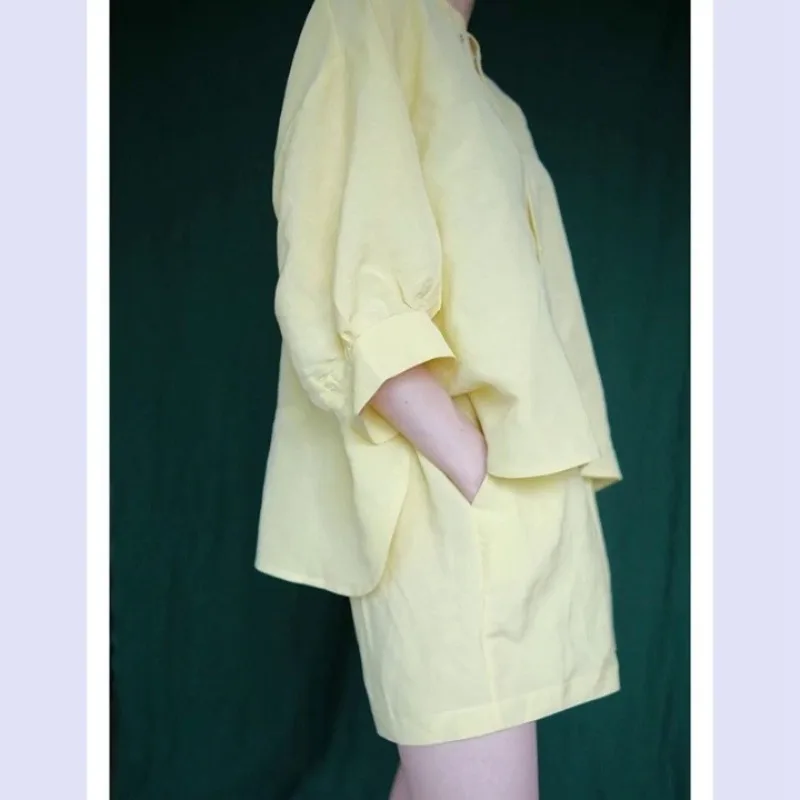 Summer Plus-size Women's Casual Two-piece Retro Sweet Cream Yellow Linen Shirt Shorts Sets
Summer Plus-size Women's Casual Two-piece Retro Sweet Cream Yellow Linen Shirt Shorts Sets