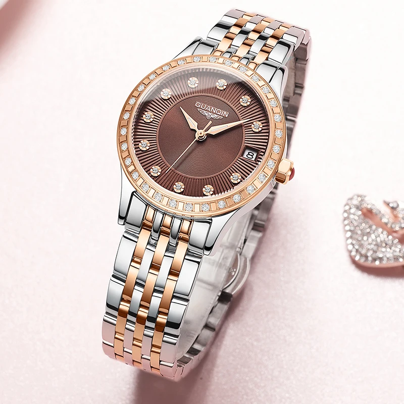GUANQIN Women's Luxury Automatic Watch, Rose Gold Steel Wristwatch with Rhinestones, Waterproof Dress Watch
GUANQIN Women's Luxury Automatic Watch, Rose Gold Steel Wristwatch with Rhinestones, Waterproof Dress Watch