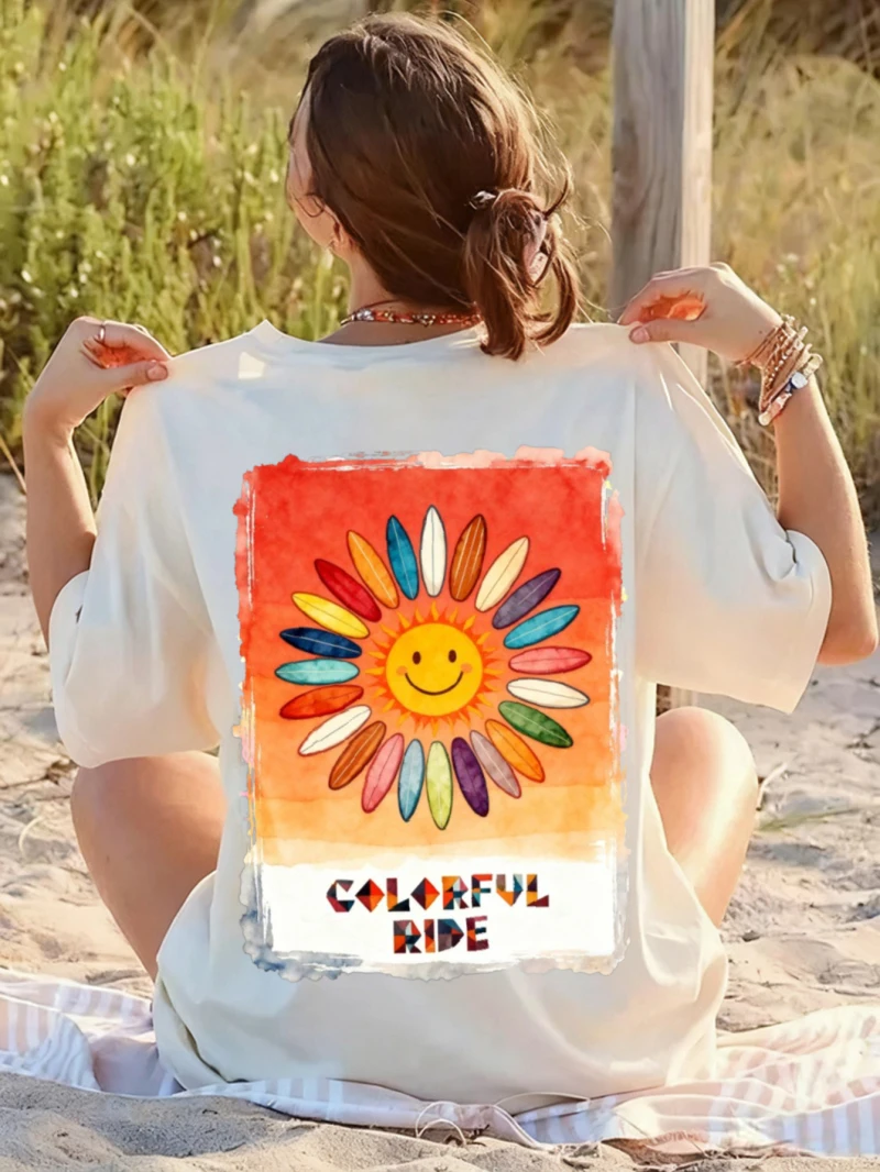 Women's T-shirt colorful cycling suit multi-color gradient flower sun pattern printed summer casual vacation style top
Women's T-shirt colorful cycling suit multi-color gradient flower sun pattern printed summer casual vacation style top