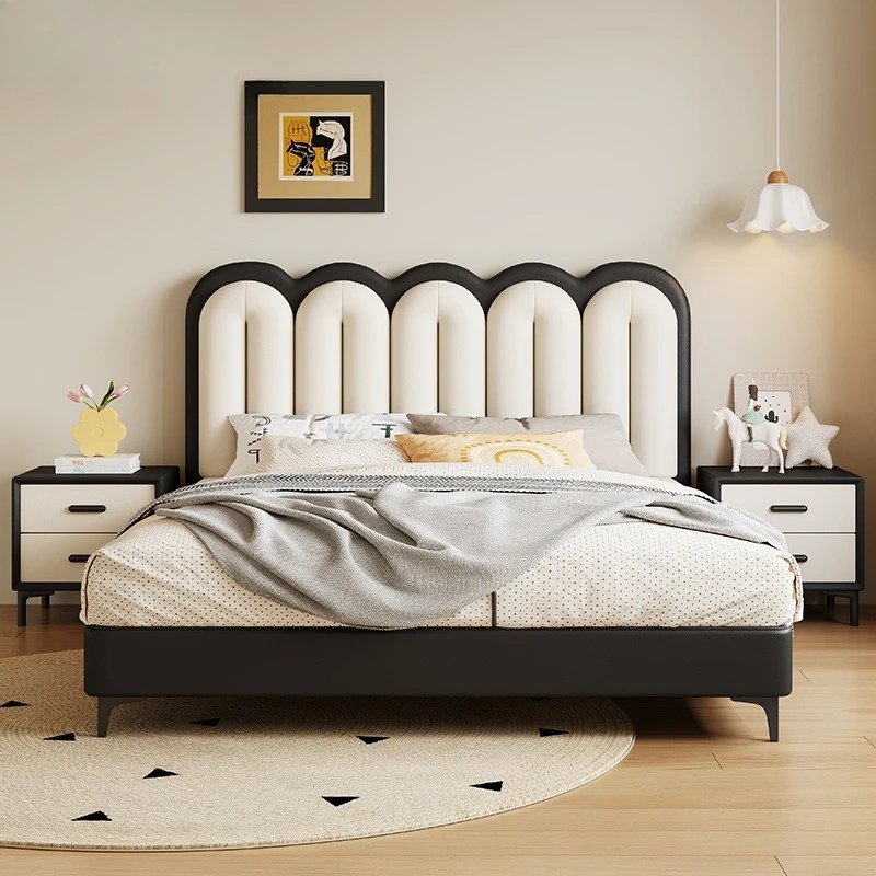 Главная спальня, подходящая для французского кремового ветра, современная простота, волнистая волна, ремень для хранения, кожаный размер для квартиры, детская кровать 
Главная спальня, подходящая для французского кремового ветра, современная простота, волнистая волна, ремень для хранения, кожаный размер для квартиры, детская кровать