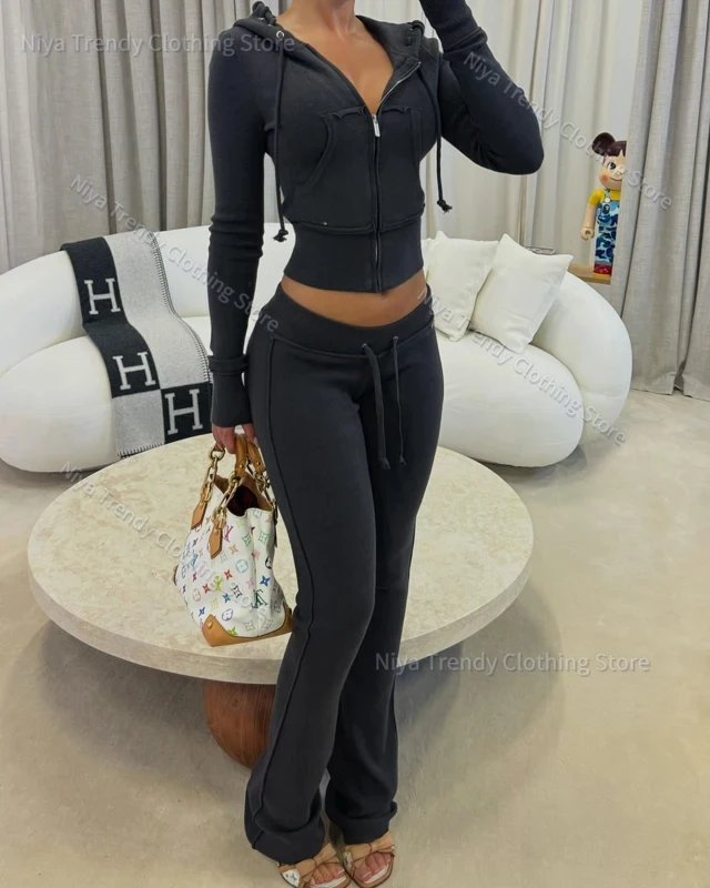 2 Two Piece Lounge Set Women Clothing Elegant Tracksuit Drawstring Hoodie Zip Crop Jacket and Flared Pants Outfit Matching Sets
2 Two Piece Lounge Set Women Clothing Elegant Tracksuit Drawstring Hoodie Zip Crop Jacket and Flared Pants Outfit Matching Sets