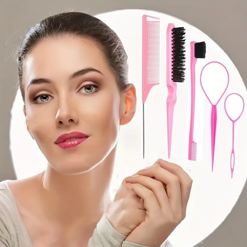 5Pcs Hair Styling Tools Set, Plastic Hair Loop Topsy Tail Tools,Double Sided Edge Brush Teasing Comb for Women Braids Hair
5Pcs Hair Styling Tools Set, Plastic Hair Loop Topsy Tail Tools,Double Sided Edge Brush Teasing Comb for Women Braids Hair