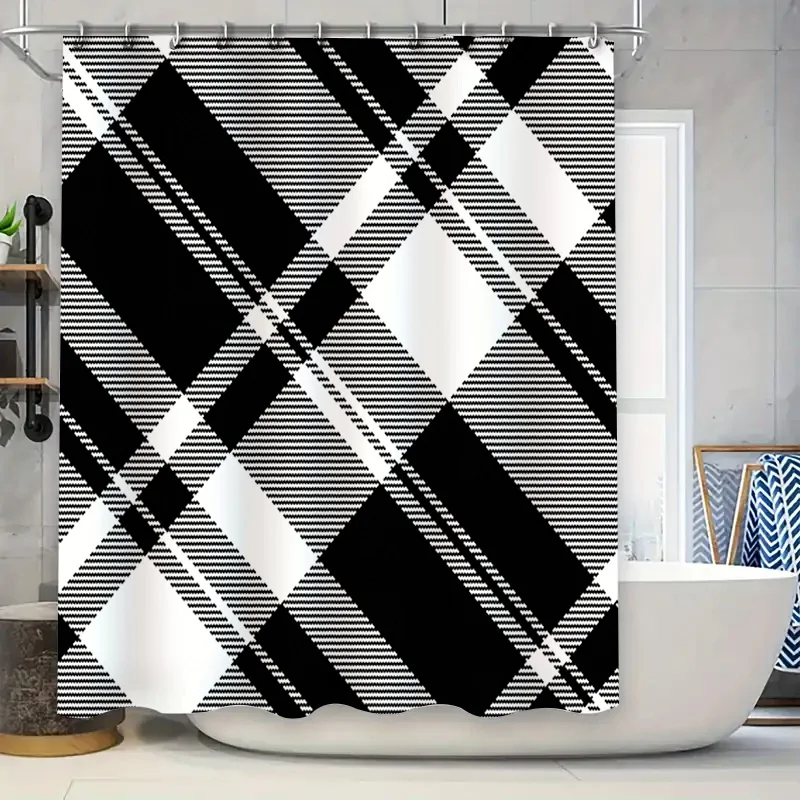 Modern Geometric Design Shower Curtain Set for Bathroom Decor Black White Plaid Pattern with Stripes Easy Install Rod Pocket Hoo
Modern Geometric Design Shower Curtain Set for Bathroom Decor Black White Plaid Pattern with Stripes Easy Install Rod Pocket Hoo