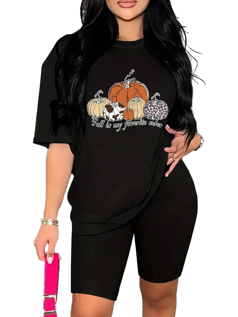 Halloween Pumpkin Print 2-piece set, women's short-sleeved T-shirt and shorts tights 2-piece set, women's casual suit
Halloween Pumpkin Print 2-piece set, women's short-sleeved T-shirt and shorts tights 2-piece set, women's casual suit
