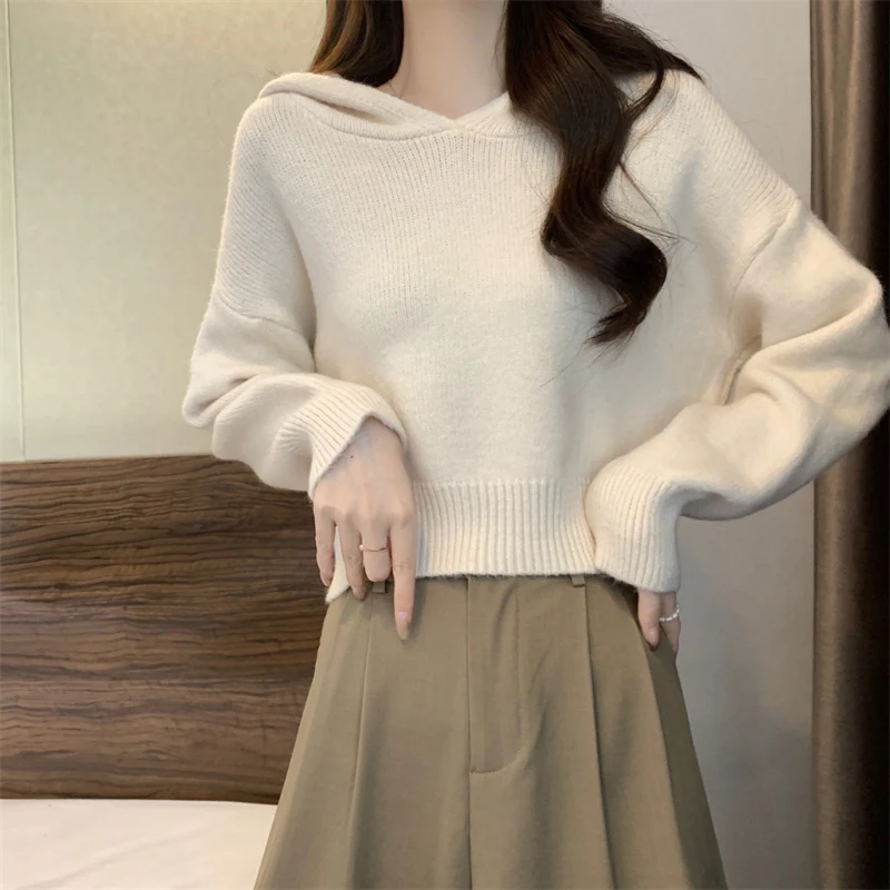2025 Autumn Short Knitted Hoodies for Women Y2K Simple Solid Color Warm Knitwear Korean Vintage Versatile Hooded Pullovers Woman
2025 Autumn Short Knitted Hoodies for Women Y2K Simple Solid Color Warm Knitwear Korean Vintage Versatile Hooded Pullovers Woman