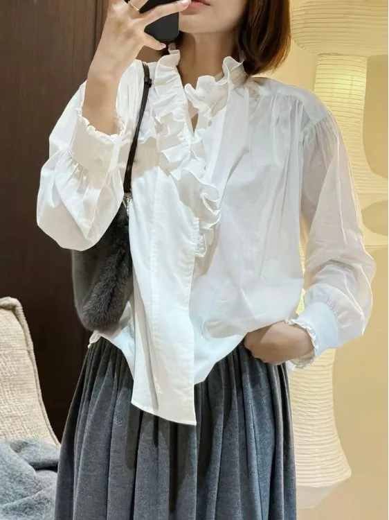 Elegant Long Sleeve Loose Women's Shirt Stand Collar Button up Vintage Design Spring Fashionable Top Wood Grain
Elegant Long Sleeve Loose Women's Shirt Stand Collar Button up Vintage Design Spring Fashionable Top Wood Grain