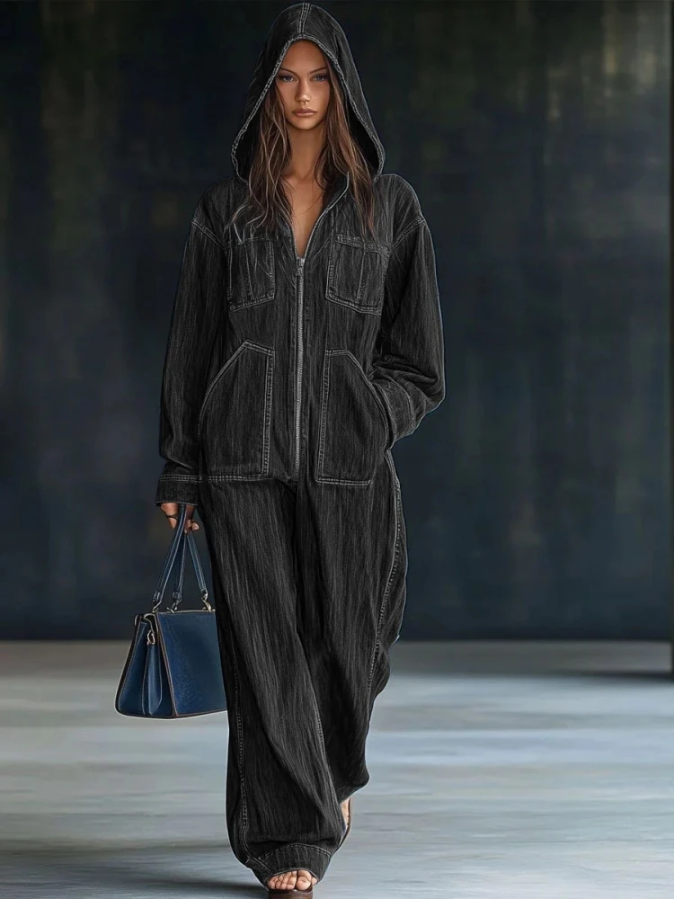 Women Denim Jumpsuits For Autumn Winter Long Sleeve Bandage Loose Fashion Streetwear Overalls Wide Leg Pants Jeans 2025
Women Denim Jumpsuits For Autumn Winter Long Sleeve Bandage Loose Fashion Streetwear Overalls Wide Leg Pants Jeans 2025
