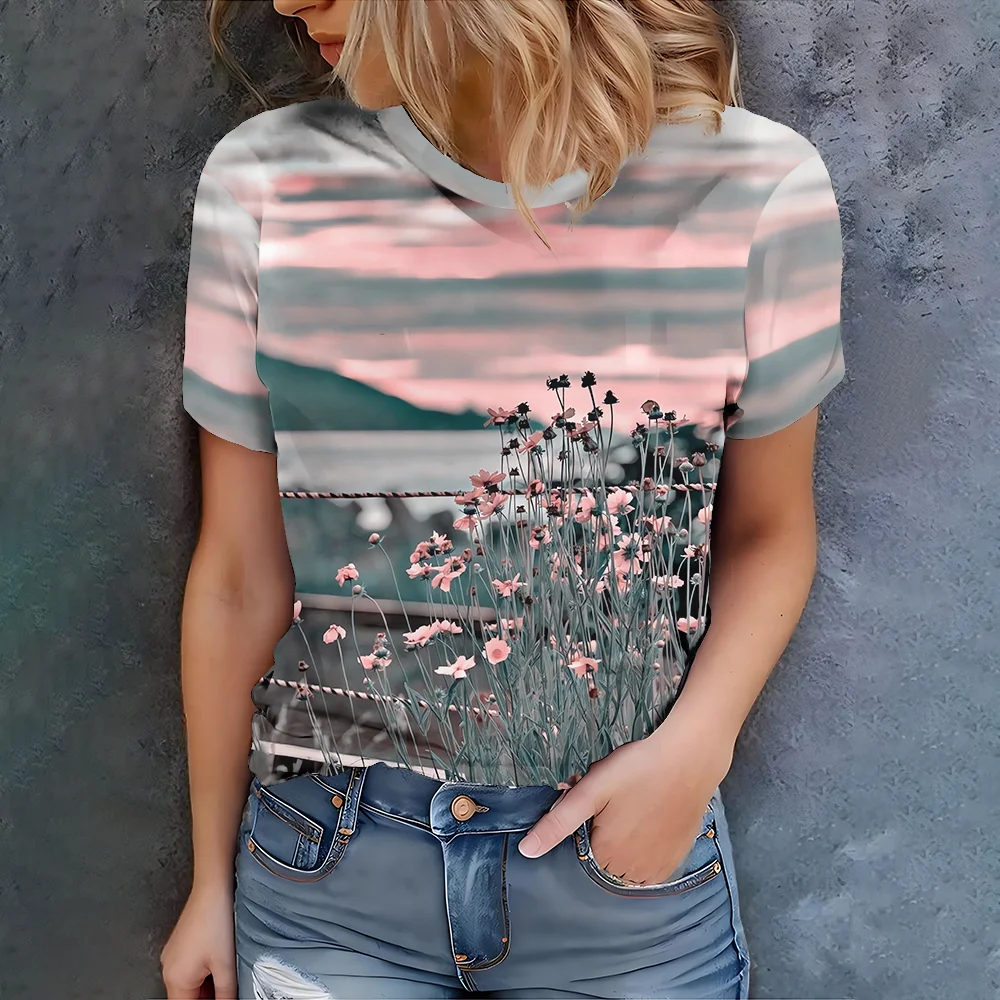 Women's fashionable and elegant 3D printed beautiful landscape pattern short sleeved top for girls' summer hot T-shirt top
Women's fashionable and elegant 3D printed beautiful landscape pattern short sleeved top for girls' summer hot T-shirt top