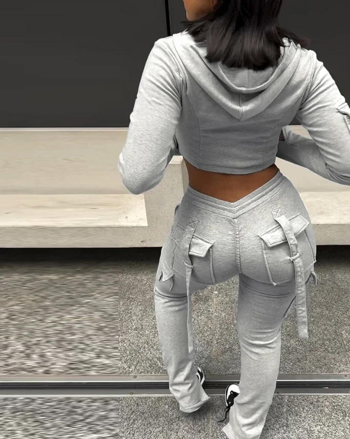 Zipper Design with Exposed Navel Hooded Sweatshirt and Drawstring V-Shaped Waistline Work Pants, Sports Pants Long Pants Set
Zipper Design with Exposed Navel Hooded Sweatshirt and Drawstring V-Shaped Waistline Work Pants, Sports Pants Long Pants Set