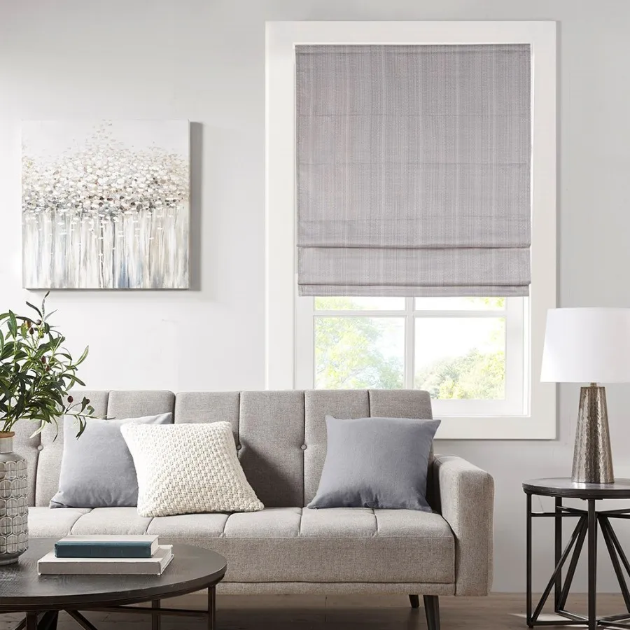 Basketweave Room Darkening Cordless Roman Shade for living room, woven polyester fabric, charcoal gray, cordless safety and smo
Basketweave Room Darkening Cordless Roman Shade for living room, woven polyester fabric, charcoal gray, cordless safety and smo