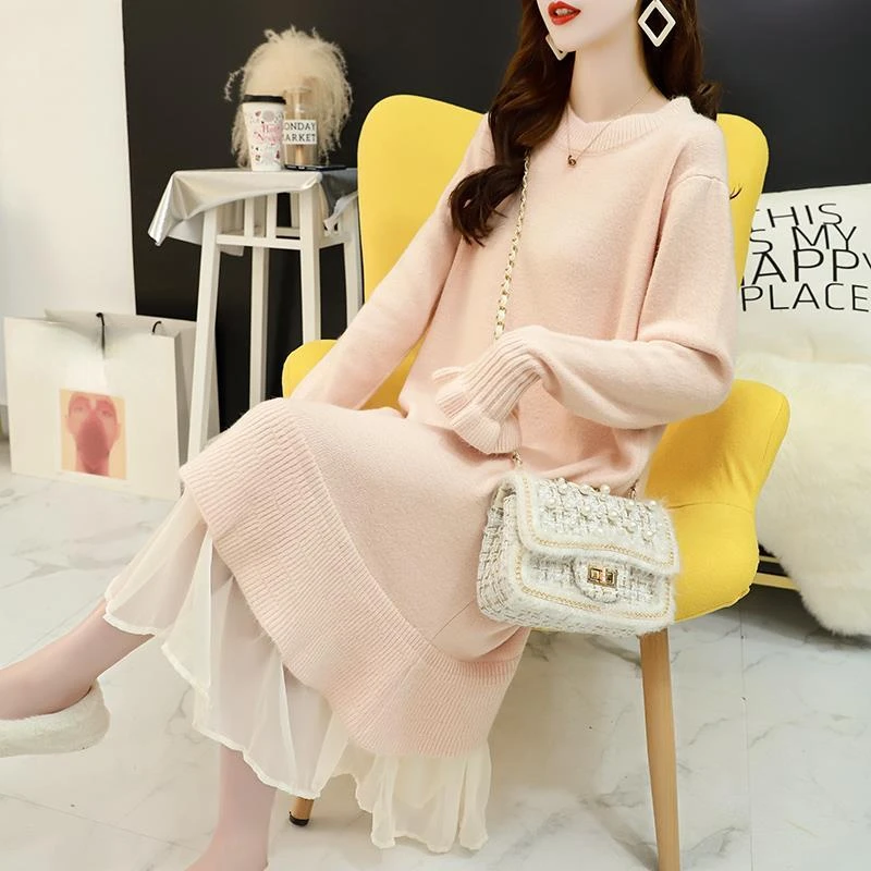 Mesh Patchwork Round Neck Cashmere Dress Women's Long Pullover Sweater Winter New Knitted Long Sweater Pure Wool Dress V14
Mesh Patchwork Round Neck Cashmere Dress Women's Long Pullover Sweater Winter New Knitted Long Sweater Pure Wool Dress V14