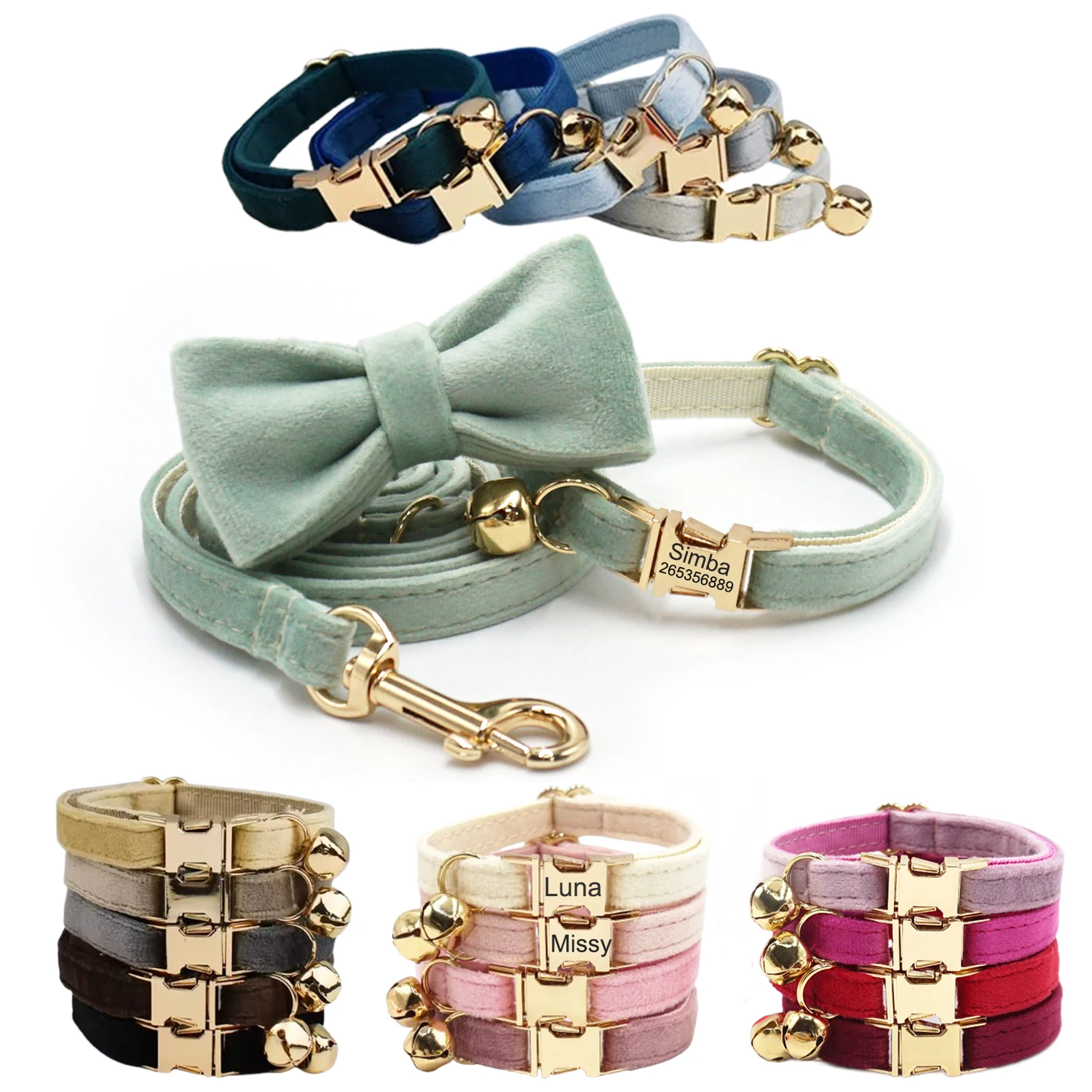 Cat Collar and Leash set Velvet Cat Collar with Name Personalized Kitten Collars with Bell Bow tie Collar for Small Dogs Puppy
Cat Collar and Leash set Velvet Cat Collar with Name Personalized Kitten Collars with Bell Bow tie Collar for Small Dogs Puppy