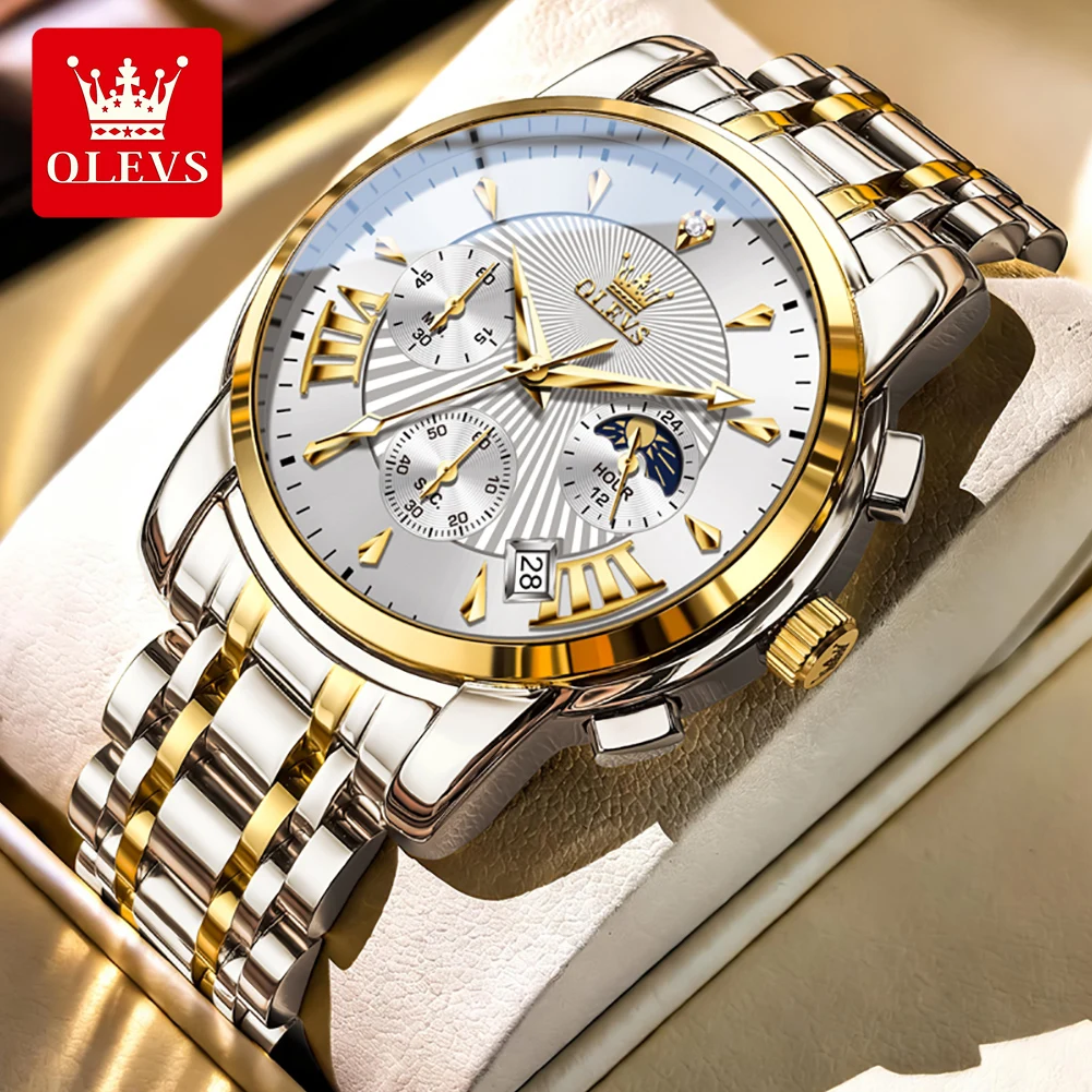 OLEVS 2892 Men's Watches Luxury Waterpoof Chronograph Auto Date Luminous Calendar Moon Phase Quartz Wristwatch for Man
OLEVS 2892 Men's Watches Luxury Waterpoof Chronograph Auto Date Luminous Calendar Moon Phase Quartz Wristwatch for Man
