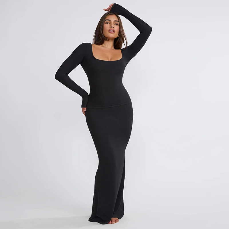 Women 2 Piece Outfits Knitted Square Neck Long Sleeve Top and Wrapped Hip Long Dress Elegant Sexy Outfits Ladies Birthday Party
Women 2 Piece Outfits Knitted Square Neck Long Sleeve Top and Wrapped Hip Long Dress Elegant Sexy Outfits Ladies Birthday Party
