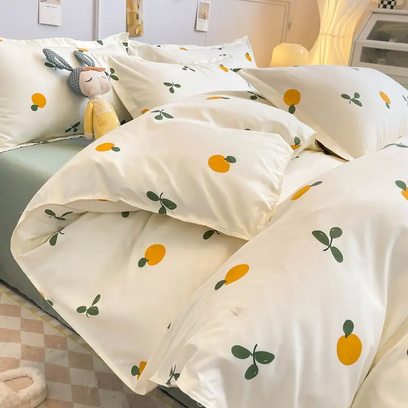 Ins Korean Style Duvet Cover Set with Flat Sheet Pillowcases Cute Orange Printed Single Double Queen Size Girls Boys Bedding Kit
Ins Korean Style Duvet Cover Set with Flat Sheet Pillowcases Cute Orange Printed Single Double Queen Size Girls Boys Bedding Kit