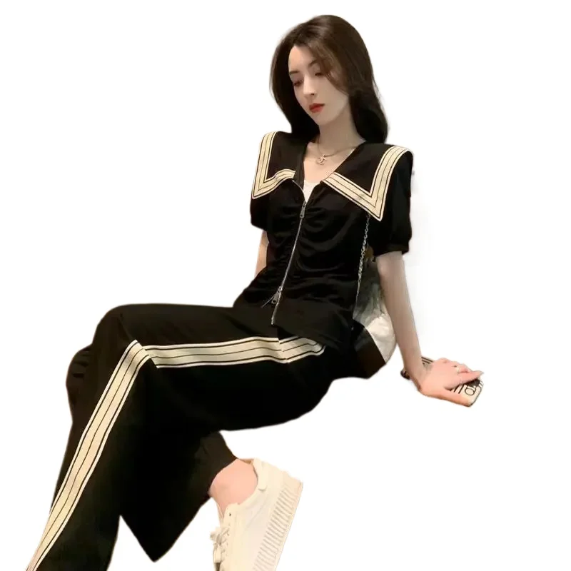 Fashion Popular Sports and Leisure Suit Women's Summer New Trend Lapel Short-sleeved Slim Wide-leg Pants Two-piece Set Gorgeous
Fashion Popular Sports and Leisure Suit Women's Summer New Trend Lapel Short-sleeved Slim Wide-leg Pants Two-piece Set Gorgeous