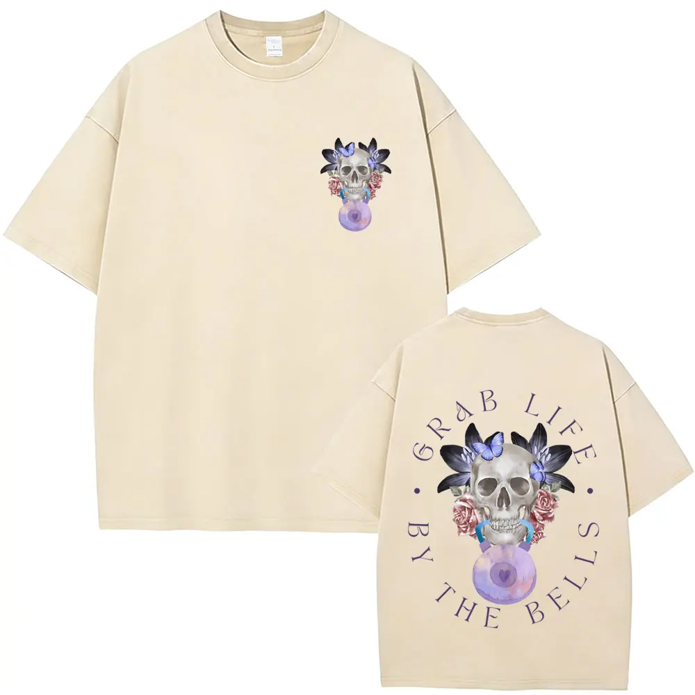 Washed Vintage Grab Life By The Bells Skeleton Graphic T-shirt Men Women Gym Fitness Casual Cotton T Shirts Gothic Streetwear
Washed Vintage Grab Life By The Bells Skeleton Graphic T-shirt Men Women Gym Fitness Casual Cotton T Shirts Gothic Streetwear
