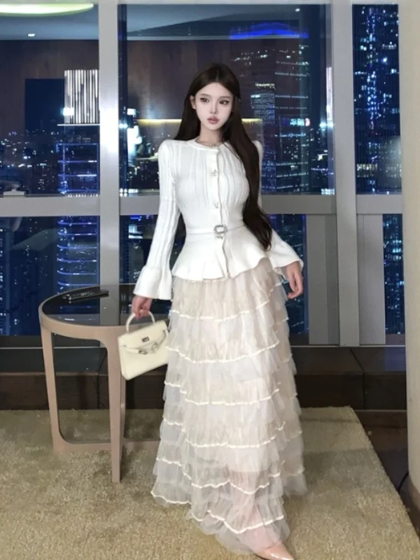 Elegant Soft Style Half-Skirt Mesh Two-Piece Set Comfortable Long Sleeve round Neck Button Closure Workwear for Young Women
Elegant Soft Style Half-Skirt Mesh Two-Piece Set Comfortable Long Sleeve round Neck Button Closure Workwear for Young Women