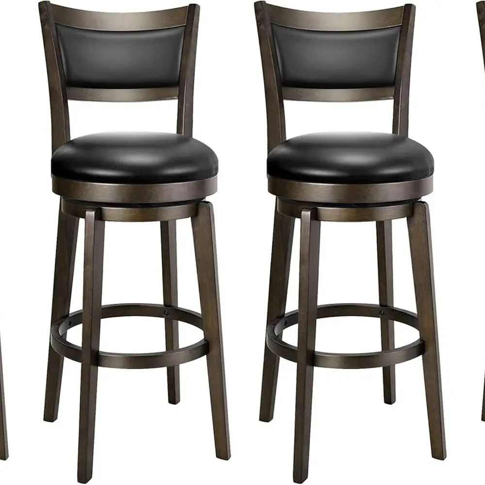 Набор из 4 вращающихся барных стульев из черной кожзаменителя, высота 30 градусов, с высокой спинкой и ножками из массива дерева для кухонного острова или паба
Набор из 4 вращающихся барных стульев из черной кожзаменителя, высота 30 градусов, с высокой спинкой и ножками из массива дерева для кухонного острова или паба