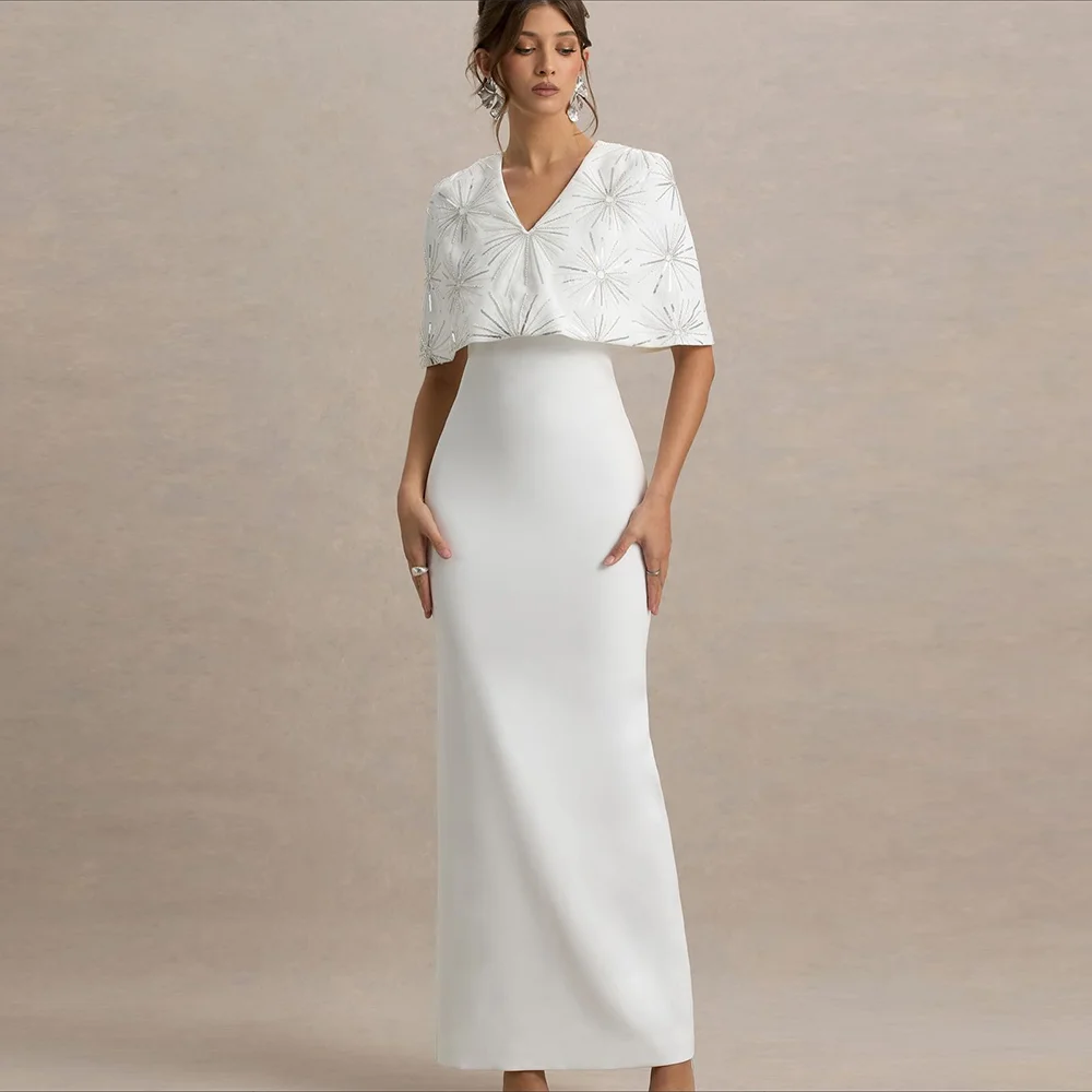 Soft White Jersey Evening Dress Customized V-Neck Shawl Sparkly Sequined Homecoming Dresses Back Slit Formal Occasion Gowns
Soft White Jersey Evening Dress Customized V-Neck Shawl Sparkly Sequined Homecoming Dresses Back Slit Formal Occasion Gowns