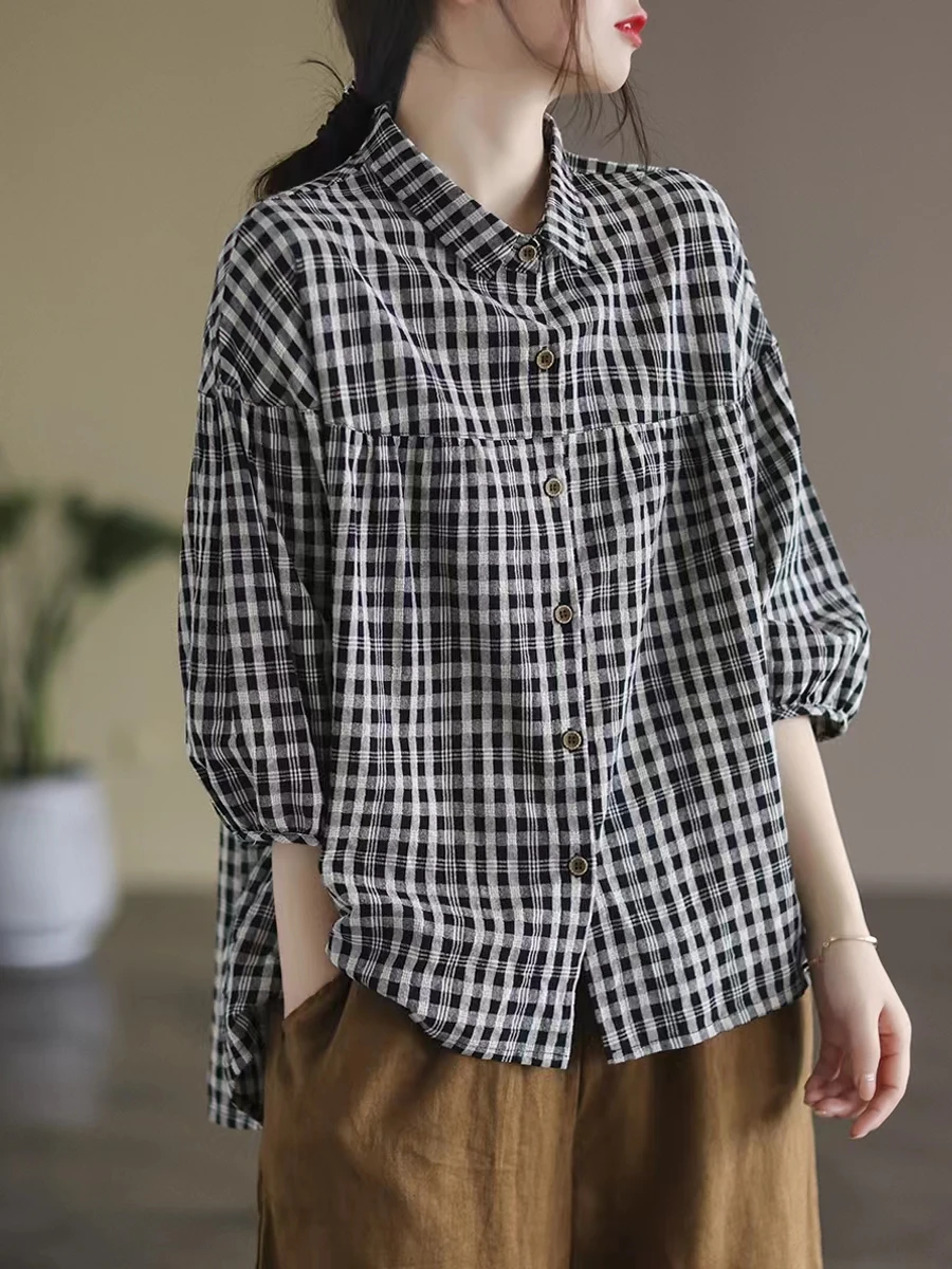 Slimming Loose Cotton Linen Shirt Women Summer Thin Casual Large Size Casual Versatile Belly Covering Shirt Checkered Pattern...
Slimming Loose Cotton Linen Shirt Women Summer Thin Casual Large Size Casual Versatile Belly Covering Shirt Checkered Pattern...