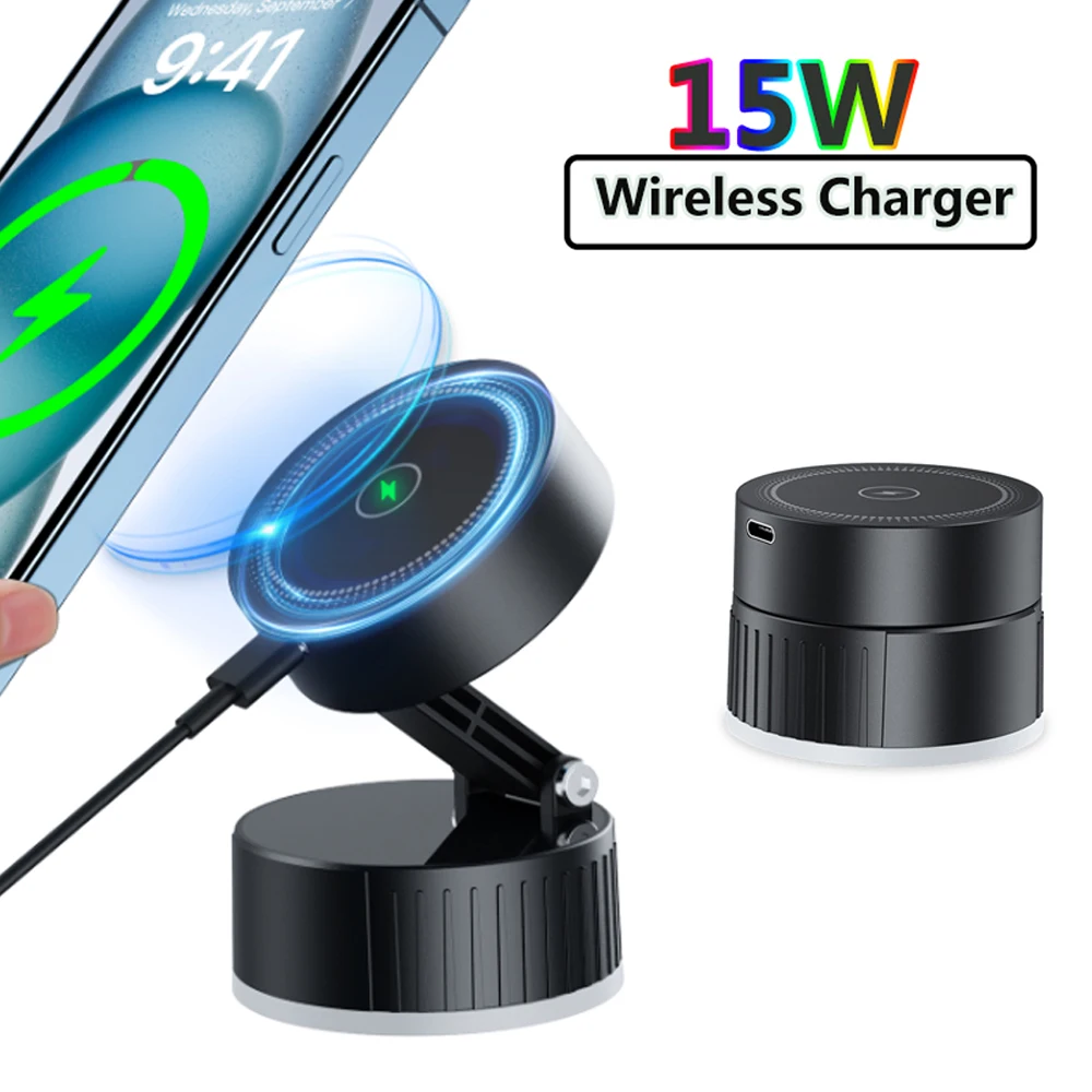 15W Fast Wireless Magnetic Charger Car Phone Holder Mount with Strong Vacuum Suction Adjustable Foldable Stand for Iphone 16 15
15W Fast Wireless Magnetic Charger Car Phone Holder Mount with Strong Vacuum Suction Adjustable Foldable Stand for Iphone 16 15