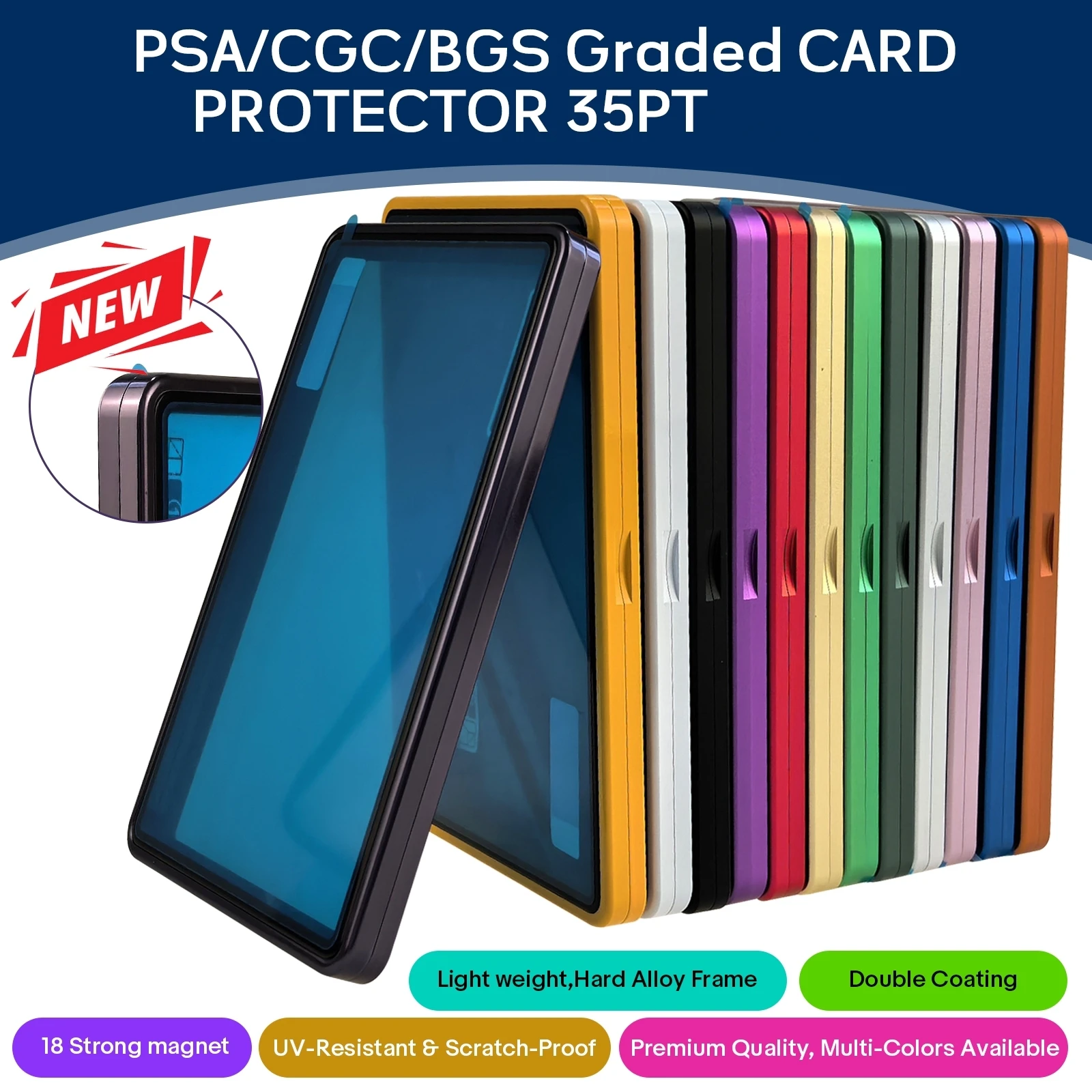 35-130PT Multicolor Aluminum Alloy Graded Card Protect Case For PSA CGC BGS Graded Card Slab, Tempered glass Trading Card Holder
35-130PT Multicolor Aluminum Alloy Graded Card Protect Case For PSA CGC BGS Graded Card Slab, Tempered glass Trading Card Holder