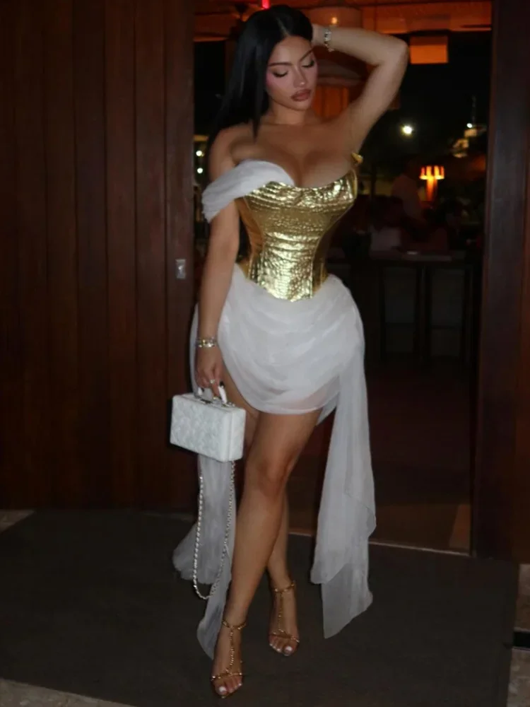 Sexy Lady Patchwork Corset Dress Women Ribbon One-shoulder Birthday Stretch Zip Irregular Tassel Mesh Clubwear Mini Bodycon Wear
Sexy Lady Patchwork Corset Dress Women Ribbon One-shoulder Birthday Stretch Zip Irregular Tassel Mesh Clubwear Mini Bodycon Wear