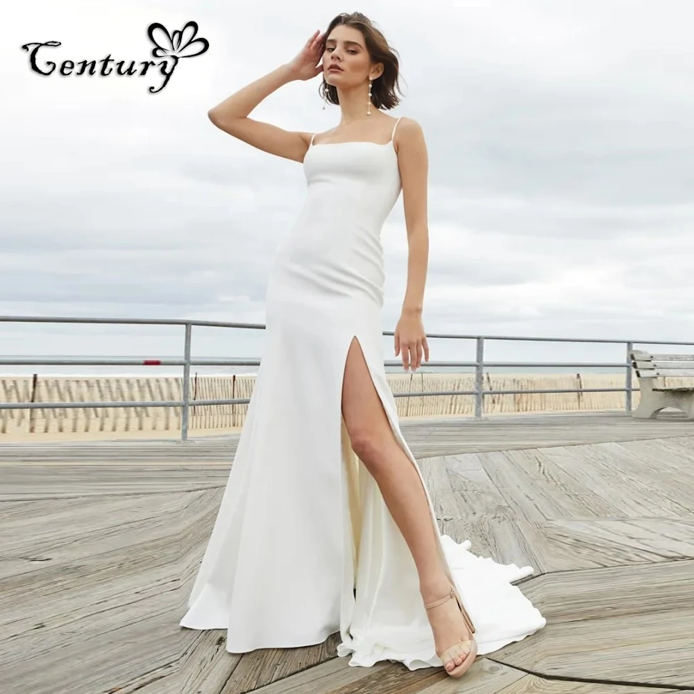 Simple Beach Wedding Gowns Mermaid Spaghettti Straps Side Slit Sexy Bridal Gowns Bride Reception Dress Vestidos Novia Customized
Simple Beach Wedding Gowns Mermaid Spaghettti Straps Side Slit Sexy Bridal Gowns Bride Reception Dress Vestidos Novia Customized