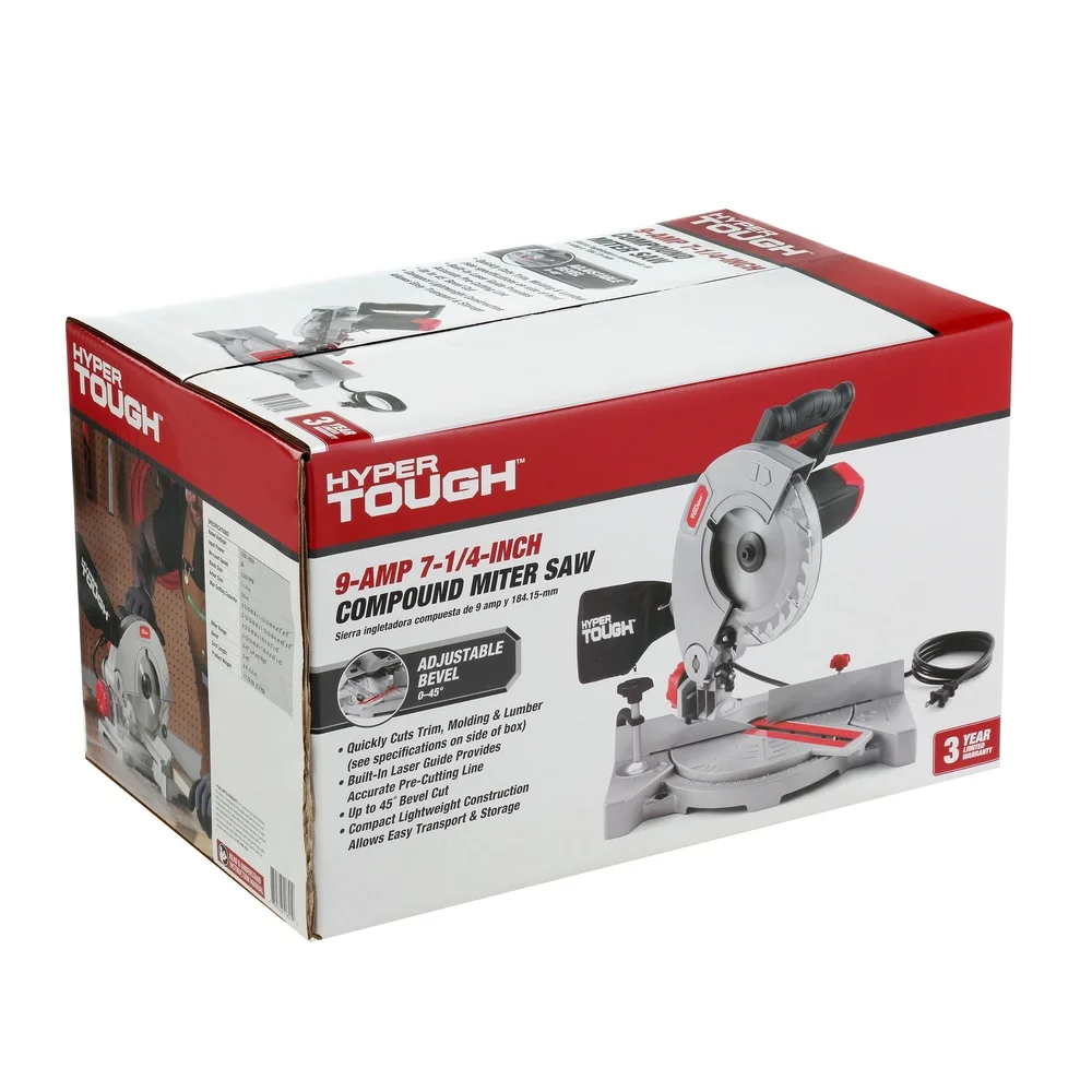 9 Amp 7-1/4 Inch Compound Miter Saw with Laser Adjustable Bevel Lightweight Design Includes Blade Clamp Hex Key Dust Bag
9 Amp 7-1/4 Inch Compound Miter Saw with Laser Adjustable Bevel Lightweight Design Includes Blade Clamp Hex Key Dust Bag