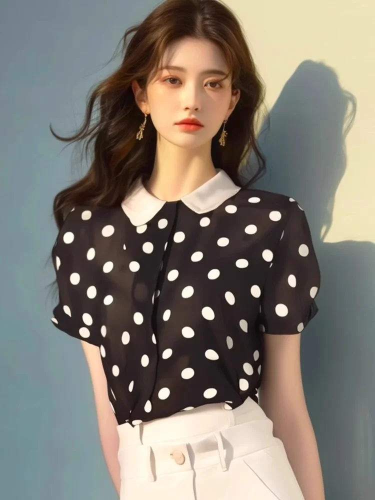 Ele Polka Dot irt Women's Loose ort Sve Faionable Casual Top Versatile Sle Korean Version Straight Cut Silk
Ele Polka Dot irt Women's Loose ort Sve Faionable Casual Top Versatile Sle Korean Version Straight Cut Silk