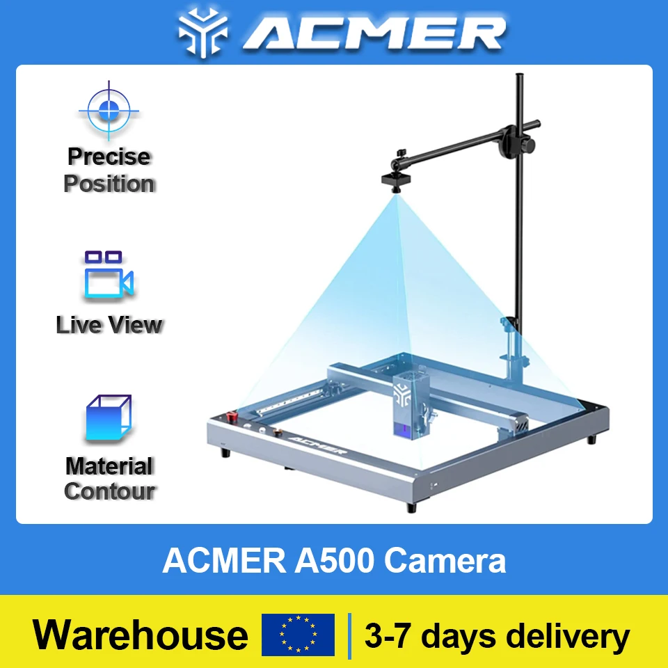 ACMER A500 Camera 5MP Pixel 100° Wide-angle Lens Real-time Observation 450*450mm Working Area for 95% Frame Laser Engraver
ACMER A500 Camera 5MP Pixel 100° Wide-angle Lens Real-time Observation 450*450mm Working Area for 95% Frame Laser Engraver