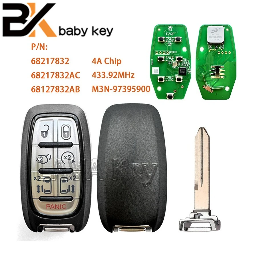 BBkey 7BTN Proximity Smart Remote Car Key Fob For Pacifica 2017+ Voyager 2020+ M3N-97395900 68217832AC 433Mhz 4A Chip
BBkey 7BTN Proximity Smart Remote Car Key Fob For Pacifica 2017+ Voyager 2020+ M3N-97395900 68217832AC 433Mhz 4A Chip