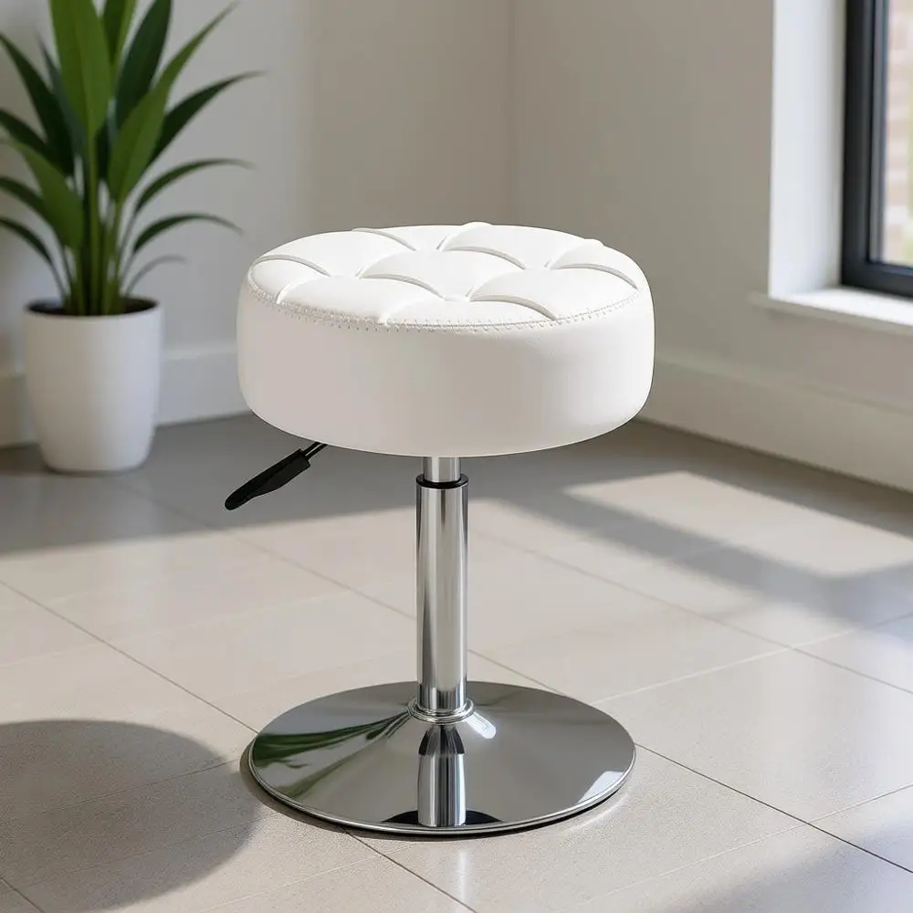 White Adjustable Vanity Stool with 360 Swivel for Makeup and Living Spaces
White Adjustable Vanity Stool with 360 Swivel for Makeup and Living Spaces