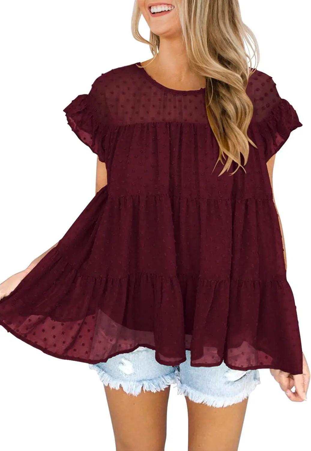 Women's Babydoll Tops Swiss Dot Ruffle Sleeve Tiered Flowy Blouses Dressy Casual Summer Shirts
Women's Babydoll Tops Swiss Dot Ruffle Sleeve Tiered Flowy Blouses Dressy Casual Summer Shirts
