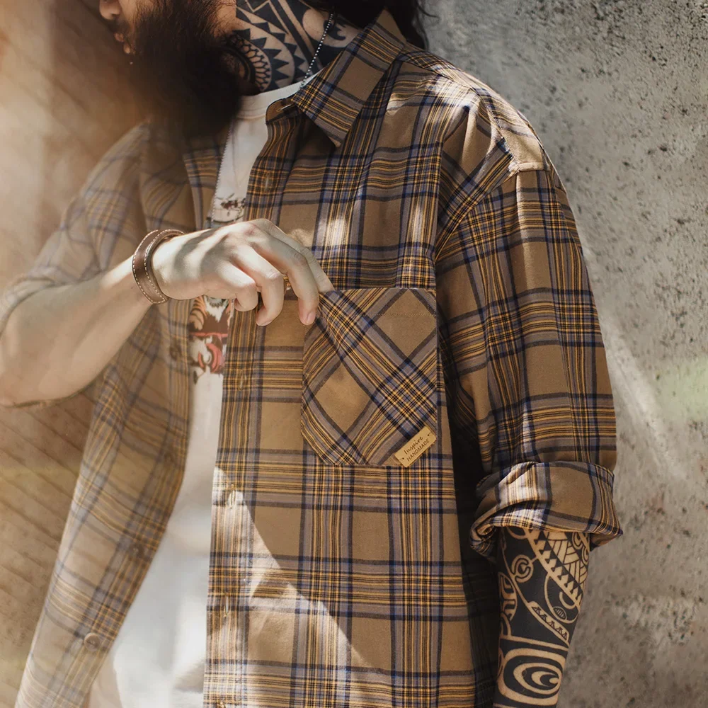 Maden Men Vintage Plaid Long Sleeve Shirt Lightweight Cotton Single-Breasted Blouse Loose Fit Collar Casual Top for Spring Fall
Maden Men Vintage Plaid Long Sleeve Shirt Lightweight Cotton Single-Breasted Blouse Loose Fit Collar Casual Top for Spring Fall