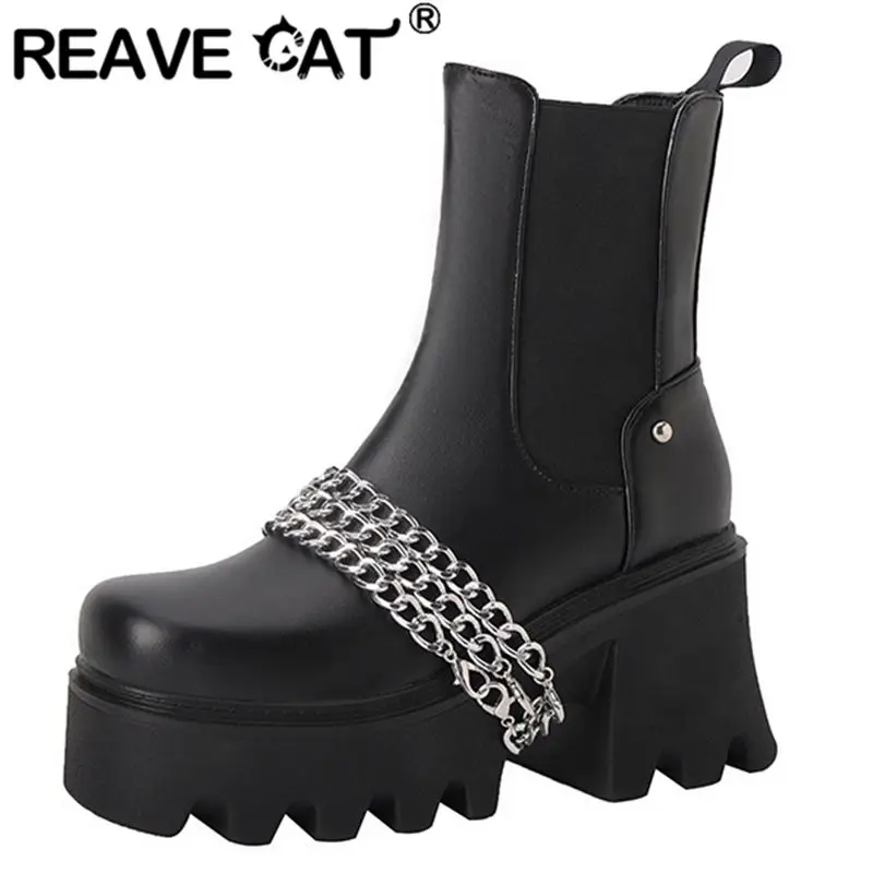 REAVE CAT/женские ботильоны на блочном каблуке с носком на платформе 8,5 см, модная обувь без шнуровки с цепочкой и декором
REAVE CAT/женские ботильоны на блочном каблуке с носком на платформе 8,5 см, модная обувь без шнуровки с цепочкой и декором