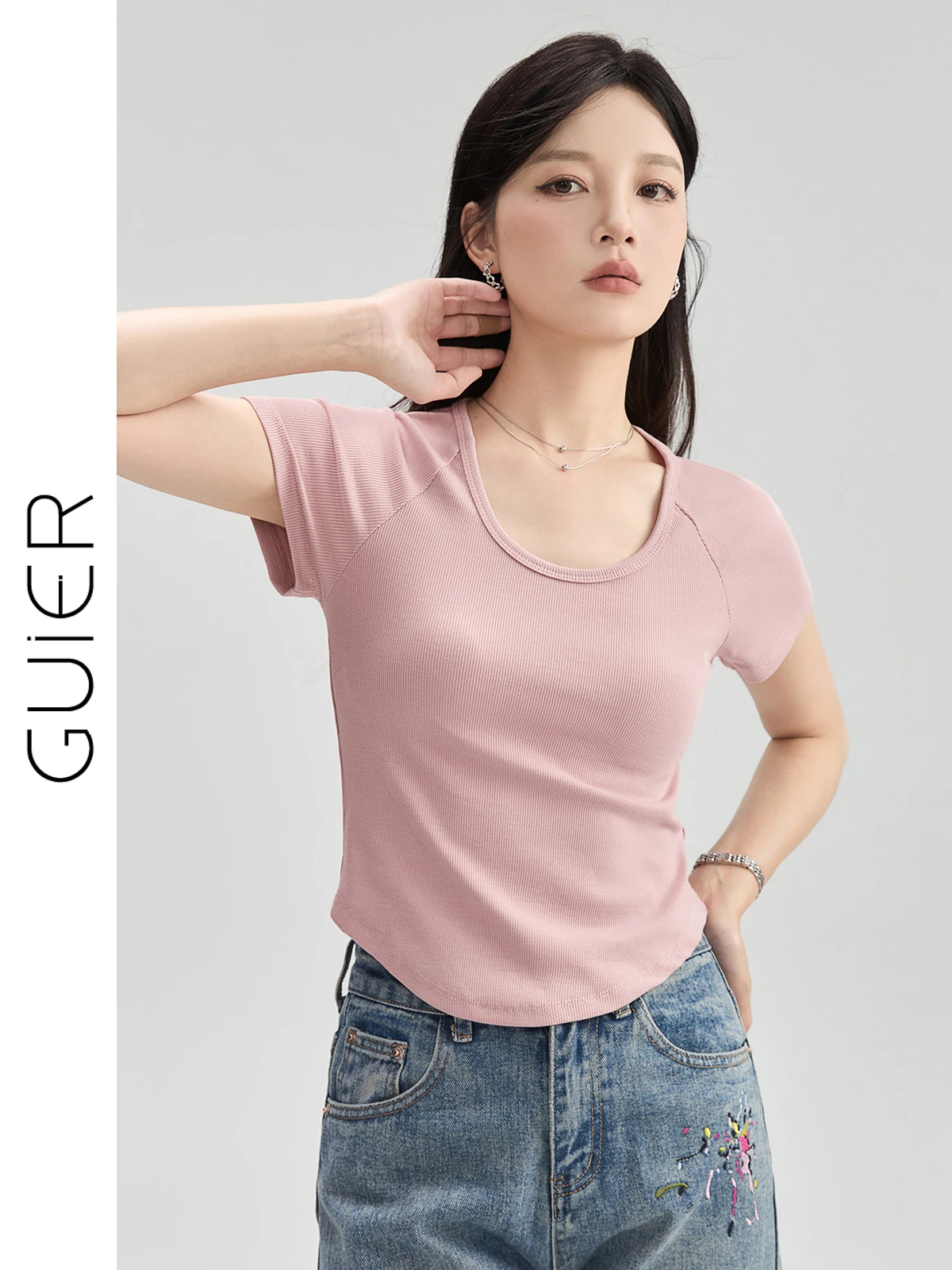 Guier Women's Slim Fit ort Sve T-irt round Ne Pink Summer Faionable Youthful Casual Cotton Top
Guier Women's Slim Fit ort Sve T-irt round Ne Pink Summer Faionable Youthful Casual Cotton Top