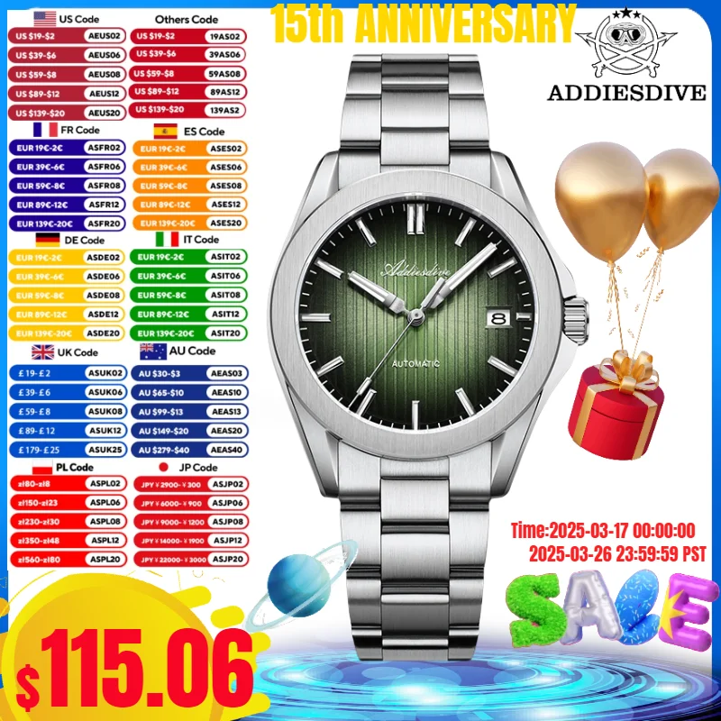ADDIESDIVE 38mm Mechanical Sunburst Watches Japan NH35A 200m Diving Sapphire Glass BGW9 Blue Luminous Automatic Men's Watch
ADDIESDIVE 38mm Mechanical Sunburst Watches Japan NH35A 200m Diving Sapphire Glass BGW9 Blue Luminous Automatic Men's Watch