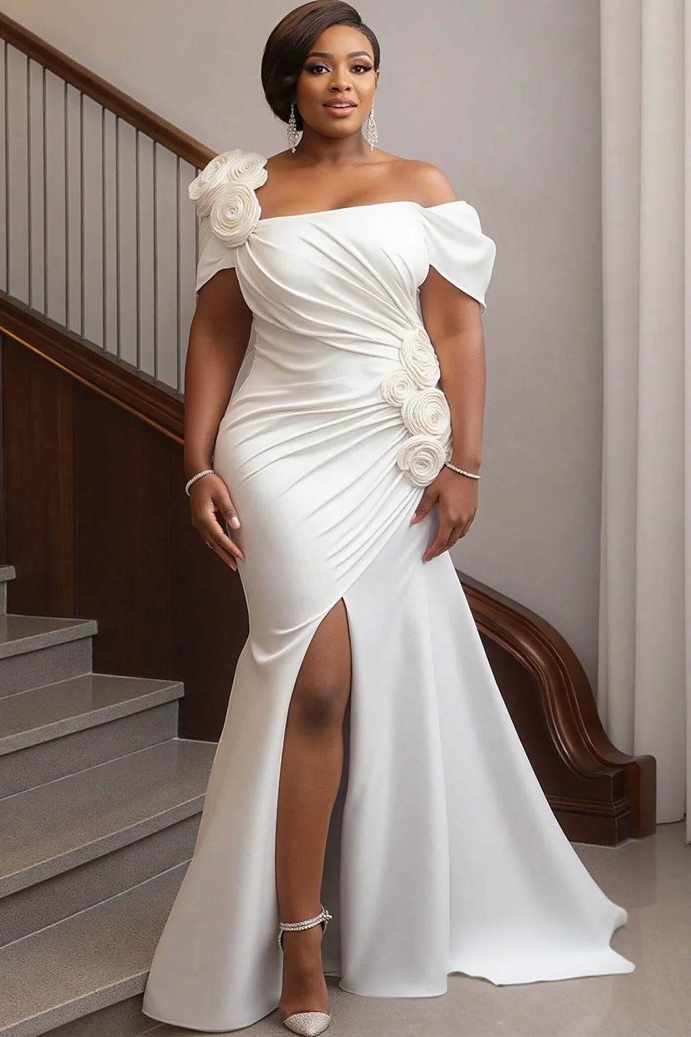 Plus Size Wedding White One Shoulder Split Elegant 3D Maxi Dresses
Plus Size Wedding White One Shoulder Split Elegant 3D Maxi Dresses