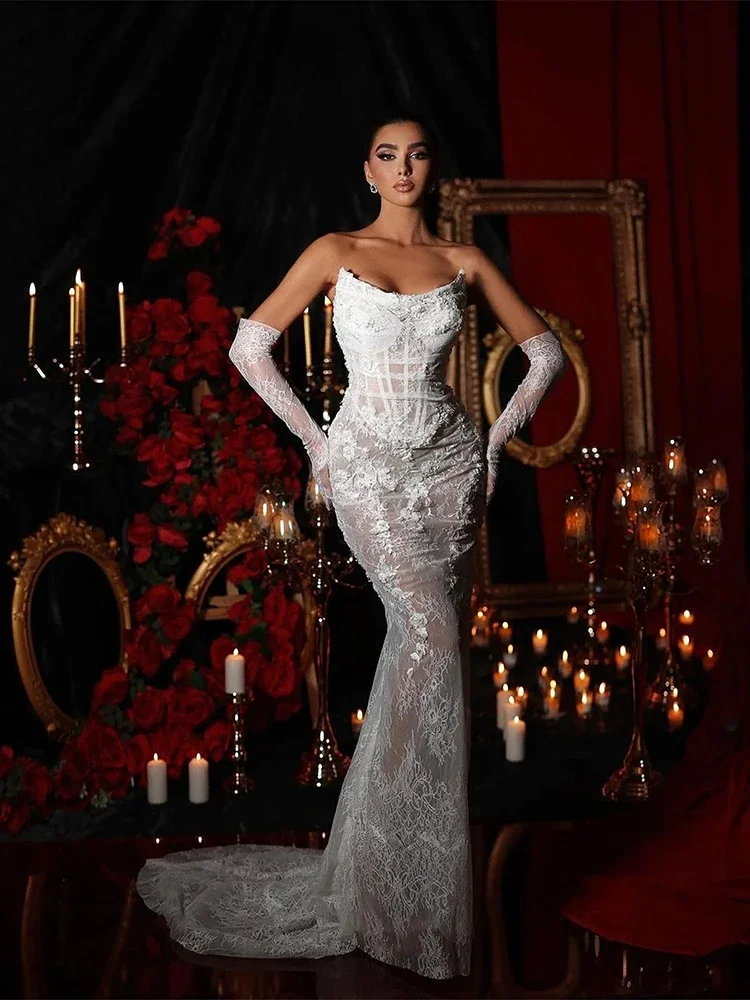 Sexy Strapless Lace Sequins Mermaid Long Dress With Gloves Women White Sleeveless Backless Slim Maxi Elegant Evening Wedding
Sexy Strapless Lace Sequins Mermaid Long Dress With Gloves Women White Sleeveless Backless Slim Maxi Elegant Evening Wedding