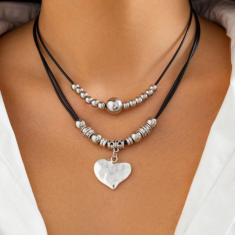 Lacteo Multilayer Black Leather Wax Thread CCB Bead Chain Necklace for Women Goth Love Heart Sequin Pendant Neck Party Jewelry
Lacteo Multilayer Black Leather Wax Thread CCB Bead Chain Necklace for Women Goth Love Heart Sequin Pendant Neck Party Jewelry