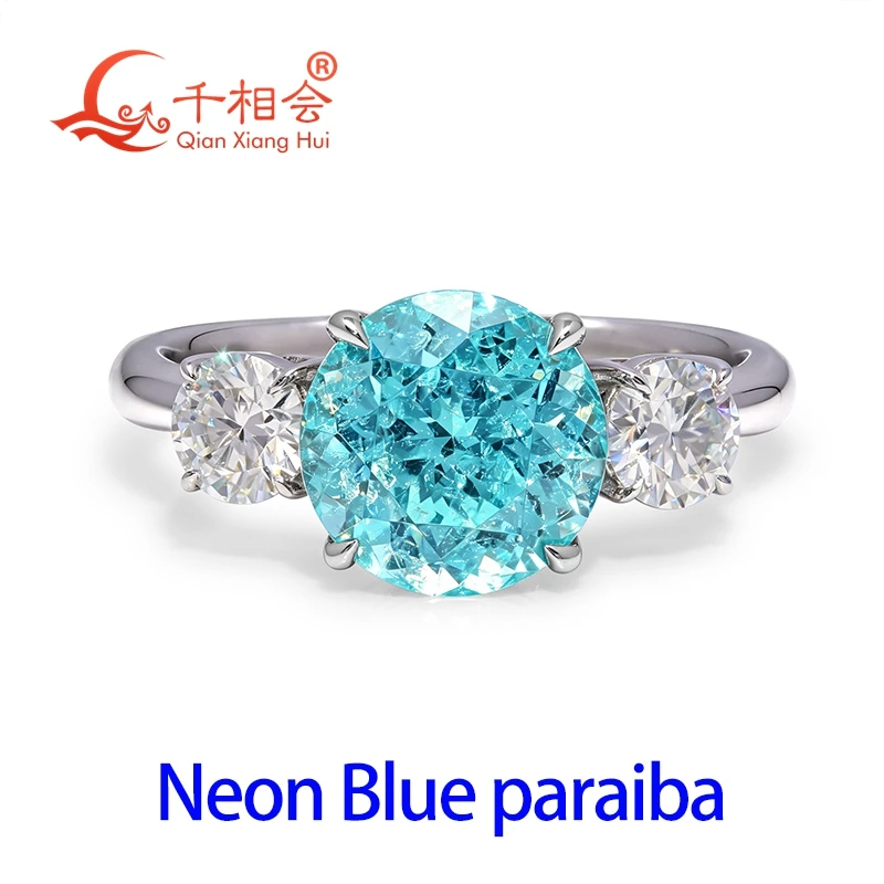 Lab Created YAG Paraiba Neon Blue/ Greenish Ring 8mm Round S925 Silver with Moissanite Side Stones, Three Stone Ring Jewelry
Lab Created YAG Paraiba Neon Blue/ Greenish Ring 8mm Round S925 Silver with Moissanite Side Stones, Three Stone Ring Jewelry