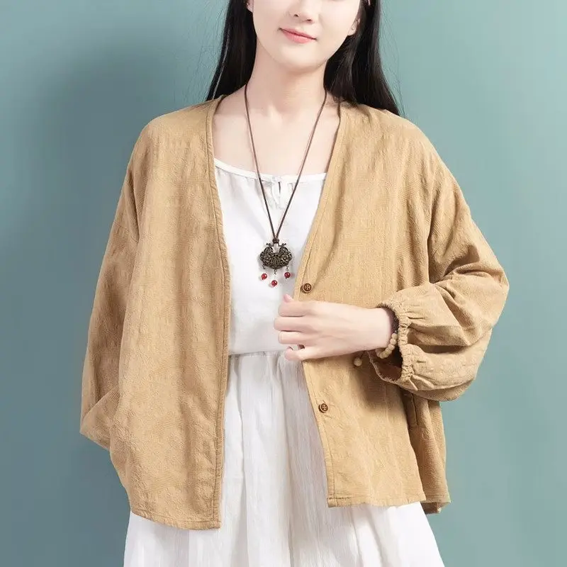 2023 Spring/Summer Cotton And Hemp Jacquard Cardigan Women's Chinese Style Retro Art Long Sleeve V-Neck Loose Shirt Top Z1080
2023 Spring/Summer Cotton And Hemp Jacquard Cardigan Women's Chinese Style Retro Art Long Sleeve V-Neck Loose Shirt Top Z1080